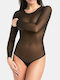 Fontana di Vita Damen-Bodysuit Elastisch Transparent Schwarz