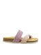 Leder Flache Damen Sandalen Lila