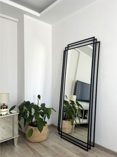 SteweHome Oglindă De Podea Cu Cadru Metalic Negru 180x80cm