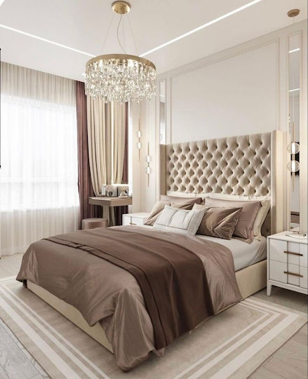 Richmond Double Bed Upholstered with Beige Fabric for Mattress 170x190cm