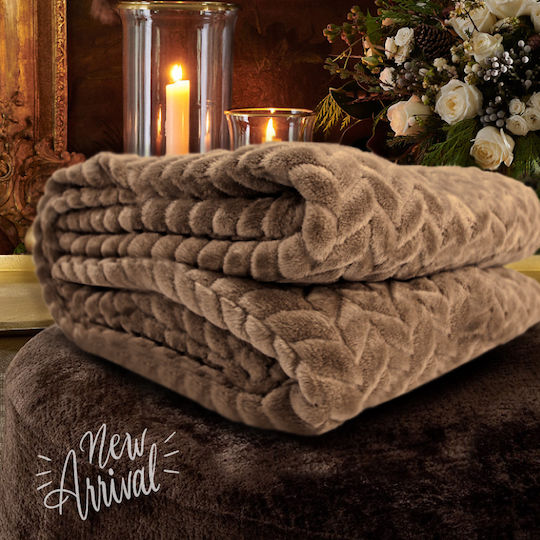 Velvet Double Blanket 215x230cm Light Brown