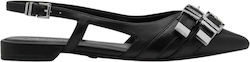Tamaris Leather Pointed Heels with Strap & Thin Low Heel Black