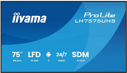 Iiyama LH7575UHS-B2AG Afișaj Public IPS 4K UHD 75"