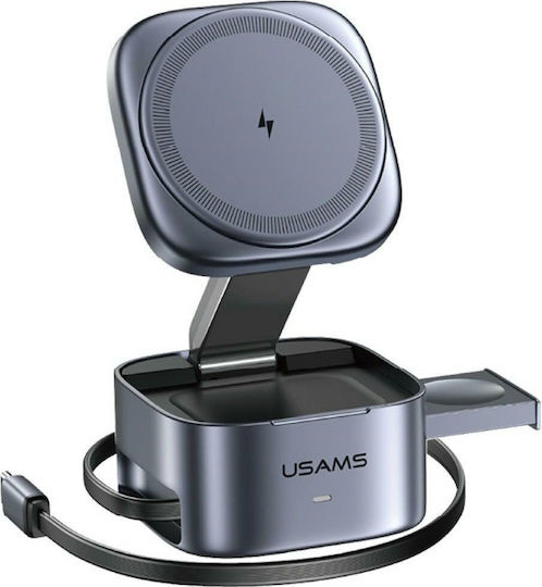 Usams Wireless Charger Qi2 and Cable USB-C 15W Gray (CD257)