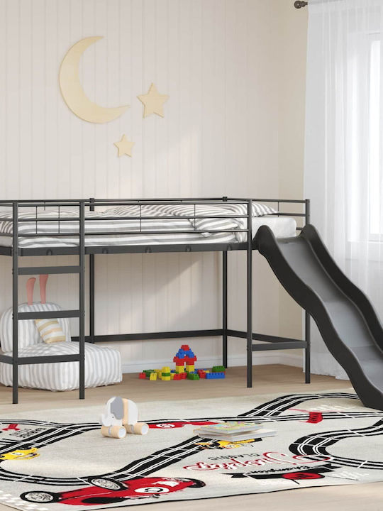 Pat pentru Copii Cușeta Single Negru pentru Saltea 85x205cm