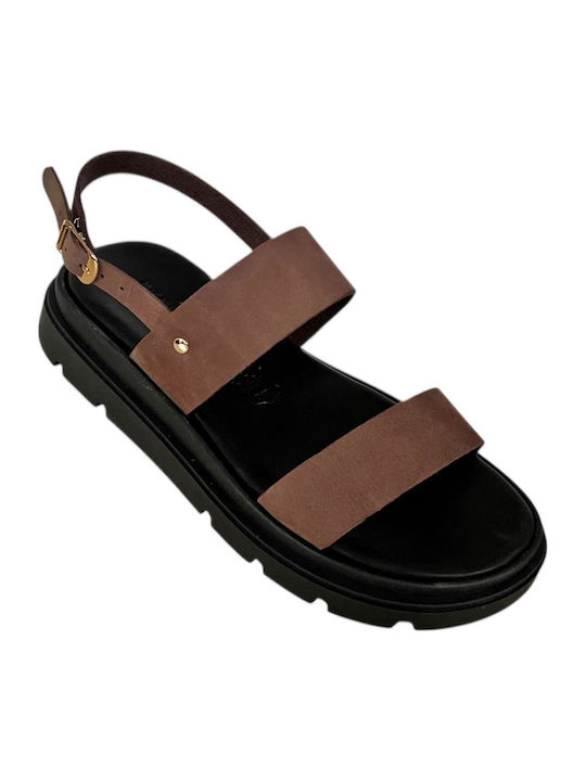 Leather Women's Flat Sandals Flatforms in Black Color