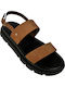 Leather Women's Flat Sandals Flatforms in Tabac Brown Color