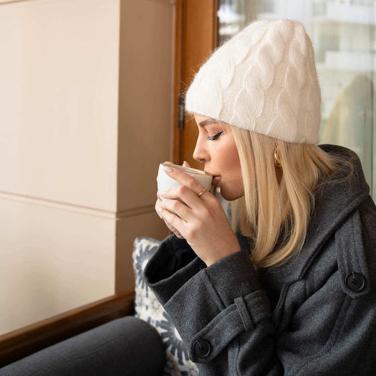Σκουφάκι Beanie Γυναικείος Σκούφος Πλεκτός σε Λευκό χρώμα