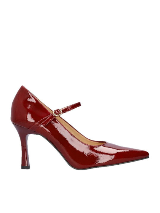 Leather Pointed Toe Stiletto Burgundy High Heels
