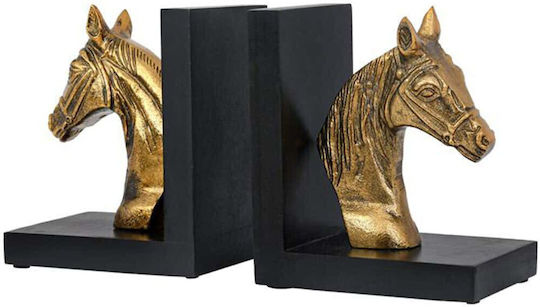 Book End Holders Horse Set 2pcs 965-225-017 25x10x15cm Antique Gold-black Metal