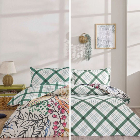 Tac Set Huse Pentru Pilote 100% Bumbac 200x220cm Dublu Cu 2 Fețe De Pernă & 1 Cearșaf Verde Greeny Green