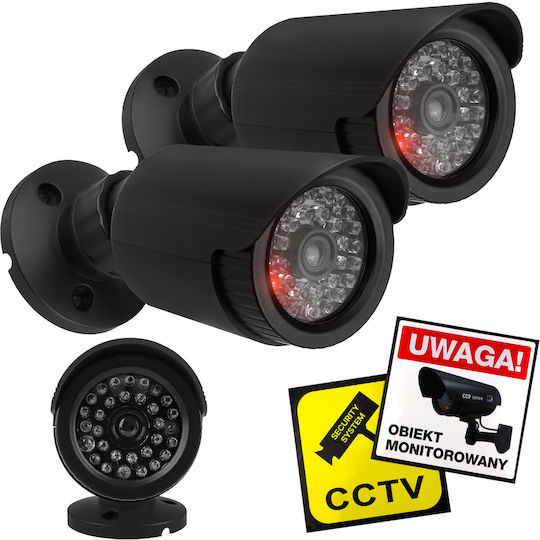 Set of Two Dummy Tube Cameras Led Ir Black Power Supply 2xaa Not Included in Delivery Abs Ir1800 Bt