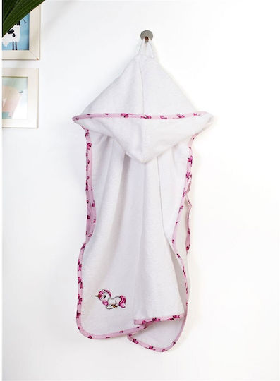 Dimcol Baby-Badetuch mit Kapuzen Unicorn Weiß-Pink 75x85cm