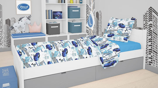 Dimcol Комплект чаршафи Единично Памучни White-blue 160x240см 3бр