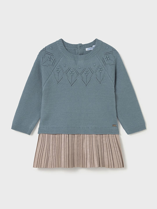 Mayoral Girls Dress Long Sleeve Knitted Blue Enton