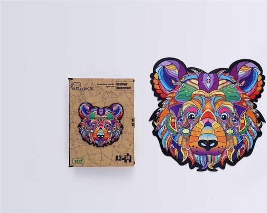 Ξύλινο Παιδικό Puzzle Καφέ Αρκούδα A3 39pcs PuzzleOK