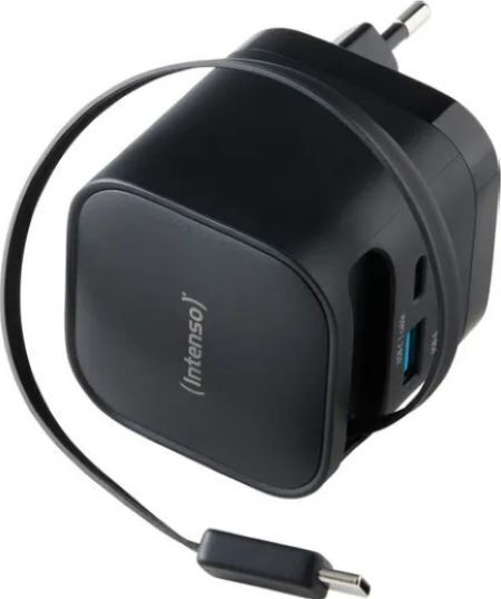 Intenso Φορτιστής GaN με Θύρα USB-A και Θύρα USB-C και Καλώδιο USB-C 65W Μαύρος (7806520)