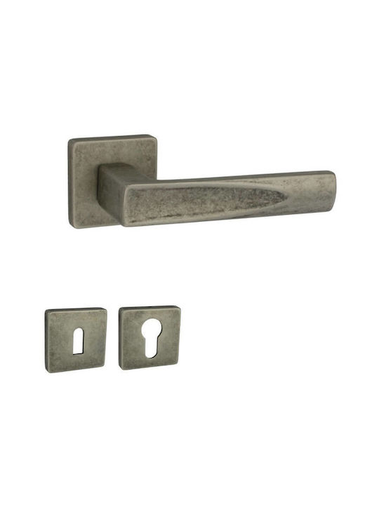 Viobrass Pair Middle Door Lever with Rosette with Mouthpiece Antique Nickel