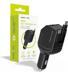 Mobile Origin 90w Car Charger Ca22 Usb-c + Usb-a 2x Usb-c Cable Mo-90cch-ca22