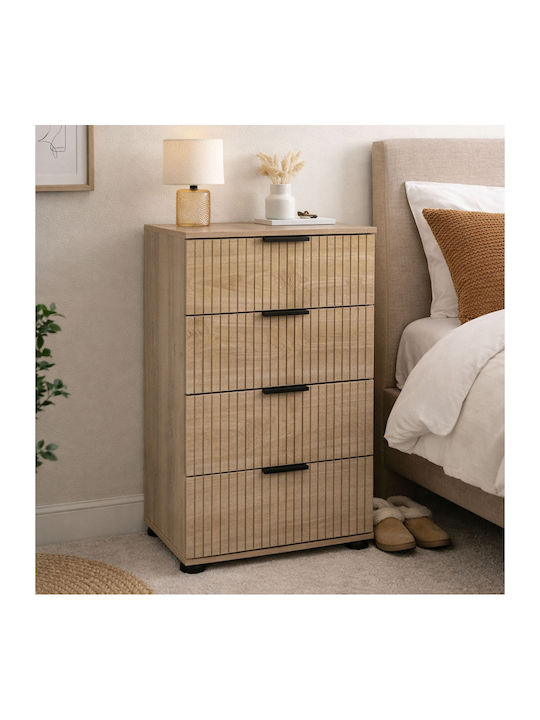 Wooden Bedroom Chest of Drawers with 4 Drawers Natural Wood 60x40x83cm