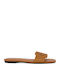 Leather Women's Flat Sandals in Tabac Brown Color