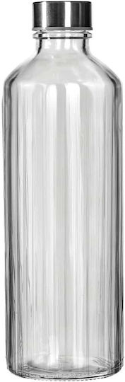 Стъклена Бутилка 1000ml Дизайн Вертикални Линии Inox Капак Water Vertis Ф8.5x26.5cm Uniglass Комплект 6 Бройки