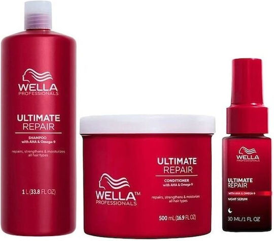 Wella Ultimate Repair Seturi Pentru Par Tratamente Pentru Păr Deteriorat Cu Șampon Balsam Și Serum 3 Buc