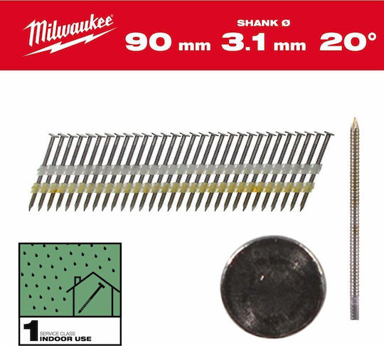 Milwaukee Nägel 20° Ringkopf Rundkopf Hellfarben 90mm 1750 Stück M18 Ffn21