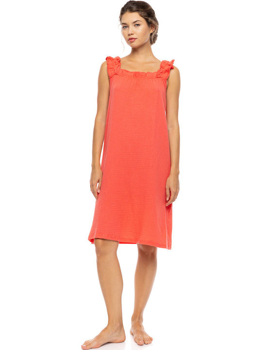 Pink Label Sommer Damen Nachthemd Coral