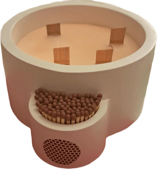 Round White Candle Container & Coconut Match Holder