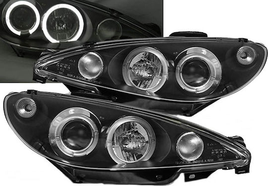 Carro 254906 Front Lights Set Peugeot 206 02-07 Angel Eyes Black H1/h1
