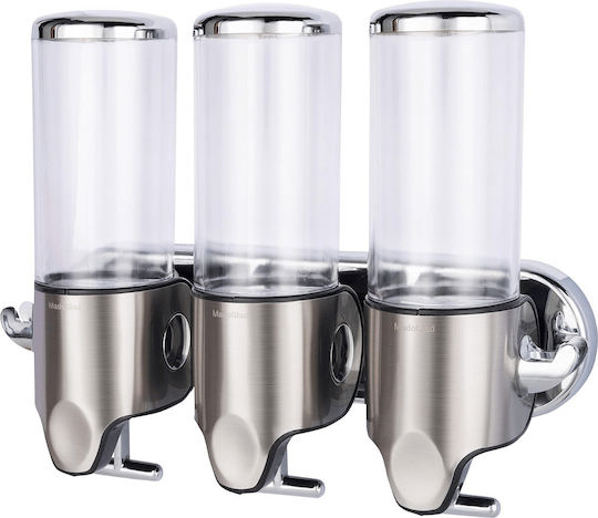 Dozator Triplu Pentru Săpun Șampon Balsam Instalare Fără Găurire Montat Pe Perete – Organizator Reîncărcabil 3 Sticle 450 Ml Oțel Inoxidabil Cârlige Duble Accesorii Baie – Dasbo