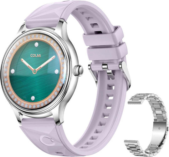 Colmi L28 Smartwatch (Silver-Purple + Silver Steel Strap)