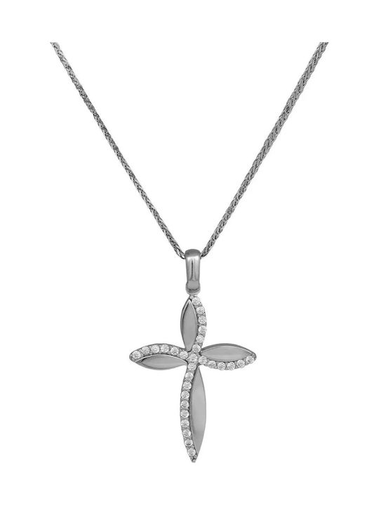 White Gold Cross 14K Double Sided