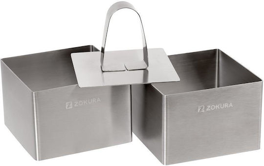 Set 2 Square Decorating Molds Press Stainless Steel 7x7x5cm Zokura