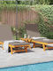 Deckchair Wooden with Cushion & Wheels Brown with Table 3pcs 63x199x85cm.
