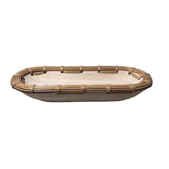 keleman Διακοσμητικό Μπωλ Ξύλινο Λευκό 40x16x6cm