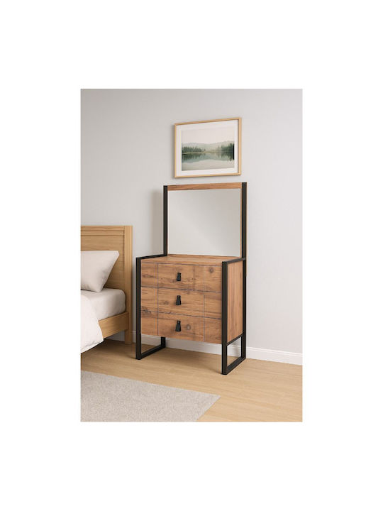 Wooden Chest of Drawers with 3 Drawers Black 80x44x139cm