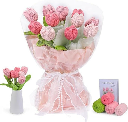 Komplet Für Anfänger Und Fortgeschrittene Bastelset Für Häkeln Verschiedenes Bastelbedarf Zubehör Faden Werkzeuge Anleitung Inklusive Dekoratives Modell Handgemachter Blumenstrauß Tulpen Rosa 38 X 26 Cm
