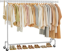Rack Pentru Îmbrăcăminte De Podea Cu Roți Din Metal Argintiu 200x45x163cm Rack Pentru Îmbrăcăminte De Podea Cu Roți Din Metal Argintiu 200x45x163cm
