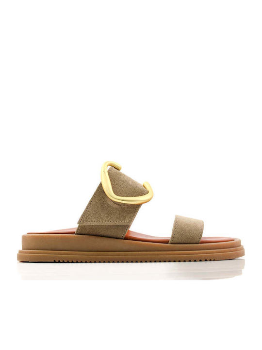 Μπεζ Flatform Παντόφλες Χρυσό Μεταλλικό Στοιχείο