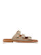 Beige Leather Suede Slippers Buckles