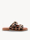 Beige Print Leather Slippers Double Buckles Rhinestones