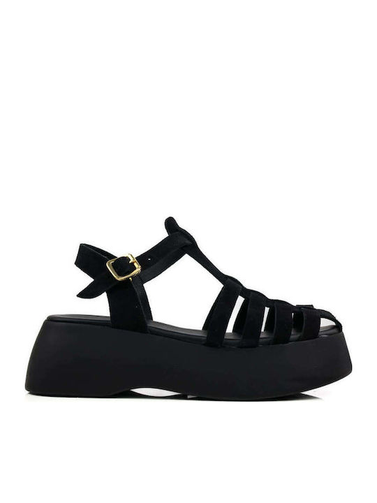 Μαύρα Gladiator Flatforms Πολλαπλά Λουριά