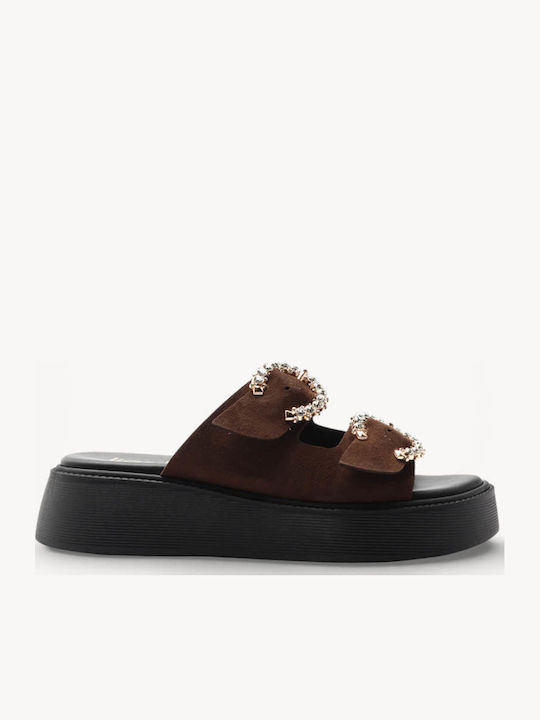 Καφέ Flatforms Διπλά Ρυθμιζόμενα Λουριά Στρας