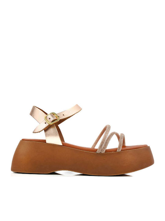 Bronze Flatforms Rhinestones Straps Elevated Sole