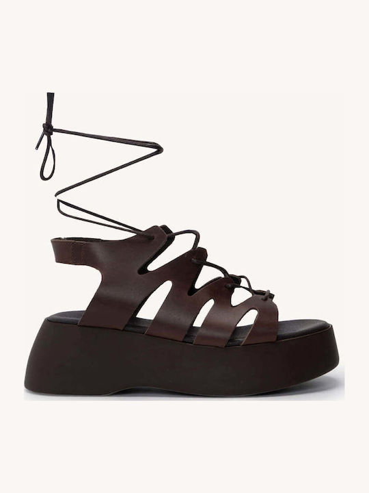 Καφέ Lace Up Flatforms Δέσιμο Αστραγάλου