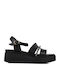 Μαύρα Flatforms Σταυρωτά Λουριά Στρας Λεπτομέρεια