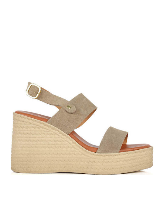 Beige Damenplattformen Mit Knöchelriemen Aus Na...