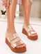 Μπρονζέ Flatform Παντόφλες Συνδυασμό Υλικών